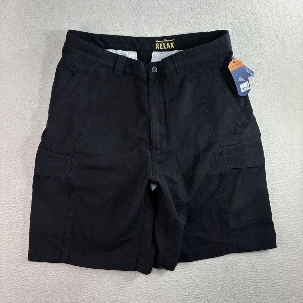 Tommy Bahama Relax Cargo Shorts Men 33x9 Black Cotton Tencel Summer Key Grip NWT